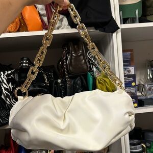 Elegant White Women's Bag with Gold Accents